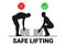 Safe lifting. Silhouettes of people lifting weights.