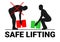 Safe lifting. Silhouettes of people lifting weights.