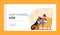 Safe Mobility Aid Landing Page Template. Little Boy Character With Hand Fracture Is Accompanied By Guide Dog
