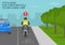 Safe motorcycle riding rules and tips. It is illegal for a motorcycle to use a bike lane. Back view of a biker riding on the bike