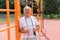 Safe Outdoor Exercises Older Adults senior man male summer, street workout physical Strength activity Calisthenics Park