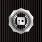 Safe, safety deposit box icon inside silver emblem