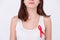 Safe sex / healthcare concept red ribbon as a symbol of hiv aids