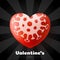 Safe valentine day concept. Red valentine love heart and Quarantine biohazard danger. Coronavirus Covid and love heart. Vector