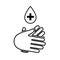 Safe wash hands icon. Hand with drop cross isolated sign. Antiseptic icon, hand sanitizers. Hygiene symbol, sign of washing hands