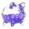 SafePal (SFP) Clear Glass piggy bank with decreasing piles of crypto coins.