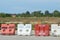 Safety barricades at the roadside. Barricade of construction in street