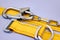 Safety belt for work at height with carabiner. Professional safety equipment for mountaineering and construction. Safety