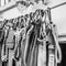 Safety belts on a sailboat, close-up. Black and white