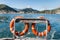 Safety buoys on boat leaving Picton harbour in New Zealand