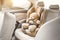 Safety car seat for baby with beige teddy bear