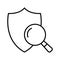 Safety checking icon. Magnifying glass with protection shield. Protection, security sign, comparison, selection