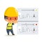 Safety concept, Character construction worker is confused about true or false. Vector illustration