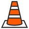 Safety cone icon. Road construction color symbol