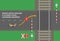 Safety driving rules and tips. Never drive around a closed level crossing barrier. Top view of a bike rider on a city road.