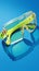 Safety eyewear focus Technological green glasses isolated on blue background