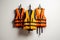 Safety First Colorful Life Jackets Ready for Water Adventures on White Background. created with Generative AI