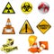 Safety first logo set fire caution and radiation construction