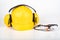 Safety glasses and a work helmet. Workwear for production workers