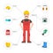 Safety industrial man gear tools flat vector illustration body protection worker equipment factory engineer clothing.