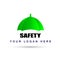 Safety logo umbrella concept care in green concept symbol icon design vector on white background