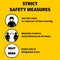 Safety Measure Notice for Public Places. Use Face Mask or some sort of face covering. Maintain 2 meters distance at all times. Que