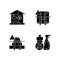 Safety precaution at home black glyph icons set on white space