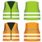 Safety road vest, waistcoat with reflective stripes vector set