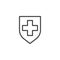 Safety shield with medical cross line icon
