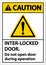 Safety sign caution Interlock doors do not open door during operation