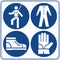 Safety signs set. Information mandatory symbol in blue circle isolated on white. Notice label