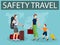 Safety travel concept. Family tourist wearing medical face mask with luggage. travel during coronavirus, prevention covid 19 .vect