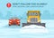 Safety winter driving rule. Snow plow truck is clearing snow away on winter highway. Don`t follow too closely.