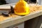 Safety in Work, Building. Hard Hat, Construction Hat Helmet and 2 hammers