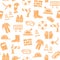 Safety at work, labor protection, seamless pattern, white and orange, pencil hatching, vector.