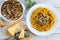 Saffron creamy risotto with fried porcini