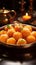 Saffron spheres Indian motichoor laddoo, a sweet embodiment of rich flavors