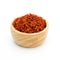 saffron spice wooden bowl on white background