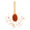 saffron spice wooden spoon on white background