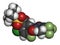 Saflufenacil herbicide molecule. 3D rendering. Atoms are represented as spheres with conventional color coding: hydrogen white,.