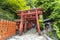 Saga, Japan - May 1, 2019 -  Torii (Japanese red wooden gate) of  Yutoku Inari Shrine  is the third largest of Japanese