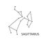 Sagittarius Zodiac constellation stars sign with titles.  Vector illustration, isolated on white background