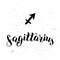 Sagittarius zodiac lettering sign. Handwritten astological card text. Typography font horoscope symbol icon. Textured illustration