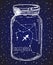 Sagittarius Zodiac sign hand drawn constellation in a mason jar