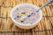 Sago and black beans in coconut cream with young coconut, Thai d