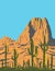 Saguaro Cactus with Beehive Peak in Tucson Mountains Located Within the Saguaro National Park in Arizona WPA Poster Art