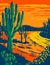 Saguaro Cactus at Dusk in Saguaro National Park in Tucson Arizona National Park California WPA Poster Art