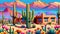 Saguaro cactus landscape design artist painting desert blossoms