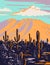 Saguaro Cactus with Wasson Peak in Tucson Mountains Located Within the Saguaro National Park in Arizona WPA Poster Art
