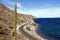 Saguaro and Road beside the Loreto bays in the sea of baja california, mexico